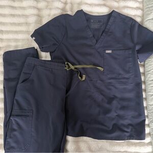 Figs Blue M top, LT bottoms